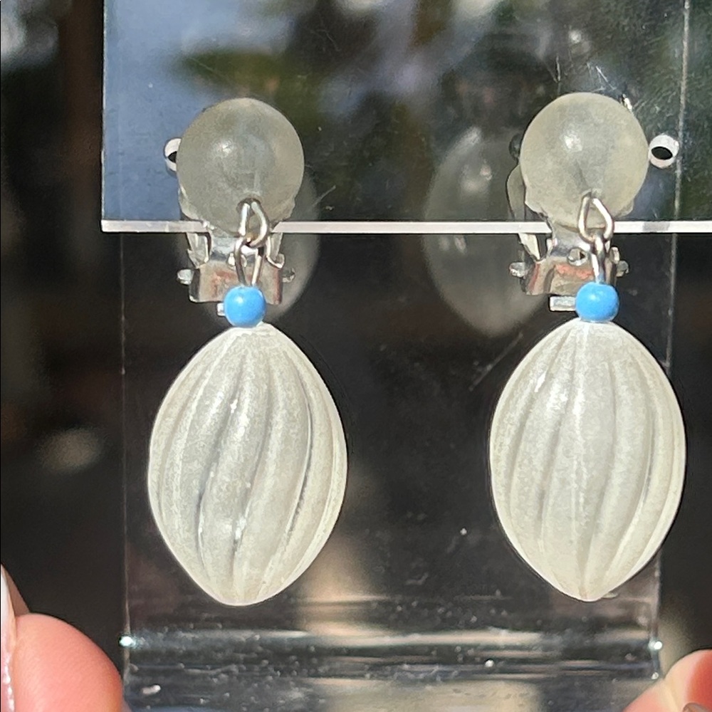 Vintage Western Germany Lucite Silver and Blue Clip On Earrings